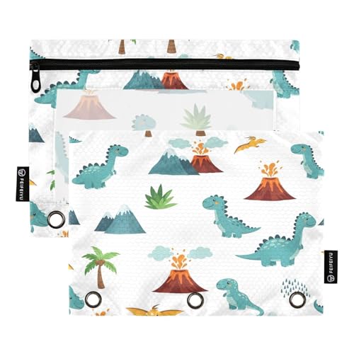 Federmäppchen für 3-Ring-Ordner, weiches Federmäppchen mit Ringen, Zubehör für den Schulanfang, 24,9 x 17,8 cm, niedliche Cartoon-Dinosaurier, Weiß, 2 Stück von RPLIFE