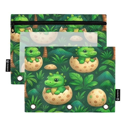 Federmäppchen für 3-Ring-Ordner, weiches Federmäppchen mit drei Ringen, Zubehör für den Schulanfang, 24,9 x 17,8 cm, niedliche grüne Dinosaurier-Eier von RPLIFE