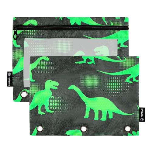 Federmäppchen für 3-Ringbuch, 2 Stück, 3-Ring-Beutel, Schulzubehör, 24,9 x 17,8 cm (Einheitsgröße), grüne Dinosaurier-Silhouetten Rex von RPLIFE