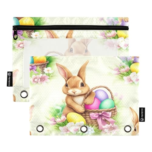 Federmäppchen für 3-Ringbuch, 2er-Pack, weiches Federmäppchen mit 3 Ringen, Schulbedarf, 24,9 x 17,8 cm, niedliche Osterhasen-Eier von RPLIFE