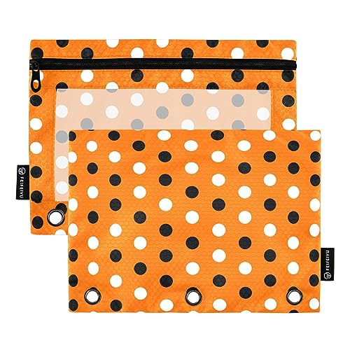 Halloween Polka Dot 3-Ring-Bleistiftbeutel, 3-Ring-Binder, wasserdichte Tasche, Reißverschlusstasche mit Ringen, Buntstiftbeutel (Einheitsgröße x 2) von RPLIFE