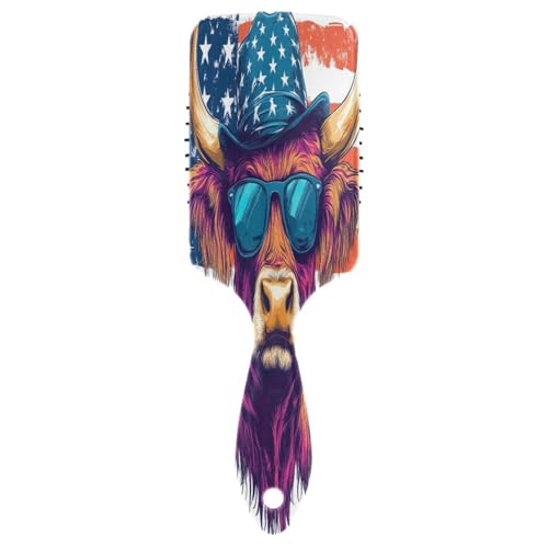 Highland Cow with Sunglasses Us Flag Hair Comb, Detangling Brush Comb, Hairbrush Women von RPLIFE
