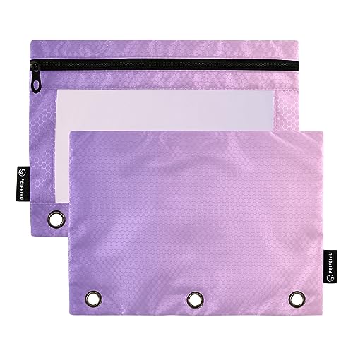 Lila Farbverlauf 3 Ring Bleistift Tasche Bleistift Tasche mit klarem Fenster, Stoff Reißverschluss Beutel, Reißverschluss Crayon Pouch, Clear Pencil Pouch mit Ringen (One Size x 2) von RPLIFE