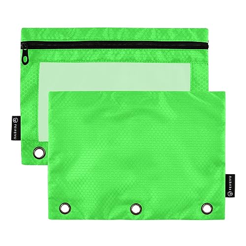 Lime Green 3 Ringed Pencil Pouch Window Zipper Pouch, Soft Pencil Pouch with Holes, Boys Zippered Pencil Pouch, Pencil Pouches 3 Ring (One Size x 2) von RPLIFE