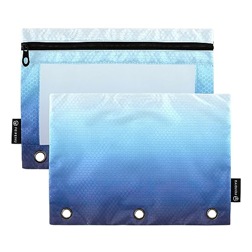Ombre Blue 3 Loch Punch Pockets Zipper Pencil Pouches Clear Window 3 Ring Cloth Zipper Pouch, Kindergarten Pencil Pouch Rings (One Size x 2) von RPLIFE