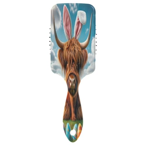 Ostern Niedliche Hochlandkuh Hasenohren 3D-Haarkamm, antistatische Bürste, Haarbürste für Damen von RPLIFE