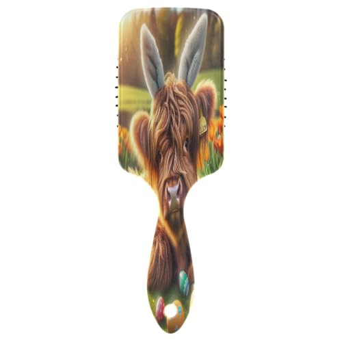 Ostern Niedliche Hochlandkuh mit Hasenohren Haarbürste, antistatischer Kamm, Kamm für Frauen von RPLIFE