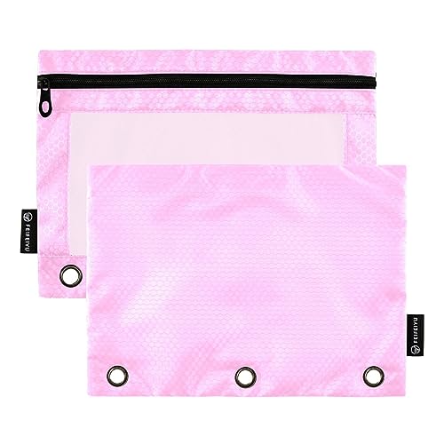 Pearl Pink Große Binder Tasche Durchsichtig Federmäppchen Drei Loch Bleistifthalter mit 3 Ringen Kindergarten Bleistift Pouch, Pencil Pouches für Jungen (One Size x 2) von RPLIFE