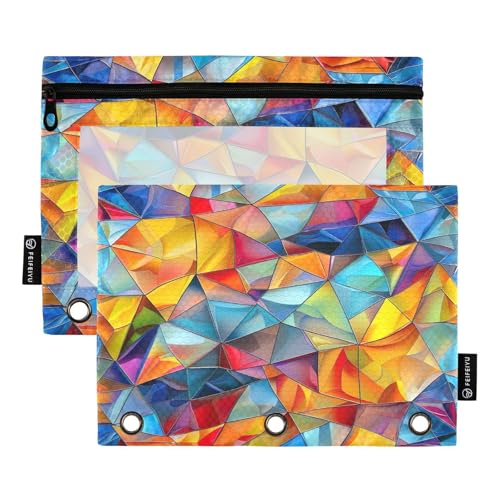 RPLIFE 3-Loch-Reißverschluss-Tasche mit transparentem Fenster, 2 Stück, Reißverschluss-Tasche, Kinder, Schulbedarf, 24,9 x 17,8 cm, Buntglas von RPLIFE