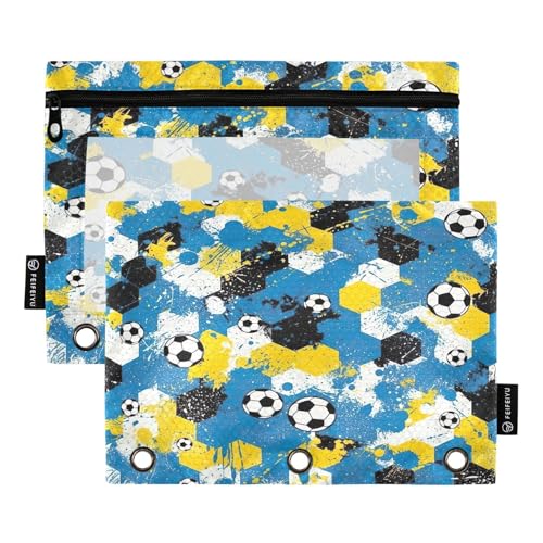 RPLIFE Abstraktes Grunge-Federmäppchen mit 3 Ringen und transparentem Fenster, 2 Stück, Stoff-Federmäppchen für Mädchen, Kinder, Schulbedarf, 24,9 x 17,8 cm (Einheitsgröße) von RPLIFE