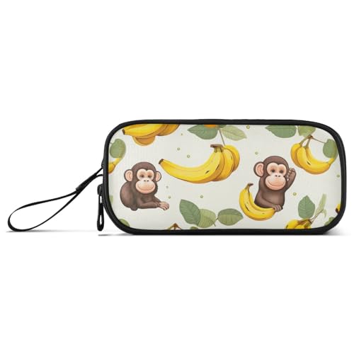 RPLIFE Affen und Bananen auf weißem Stifttasche, Federmäppchen Big Pencil Bags Ästhetisch von RPLIFE