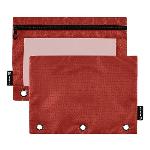 RPLIFE Barn Red 3-Locher-Tasche mit Reißverschluss und transparentem Fenster, strapazierfähiges Federmäppchen mit Reißverschluss, Federmäppchen für Teenager, Jungen, transparentes Federmäppchen mit von RPLIFE