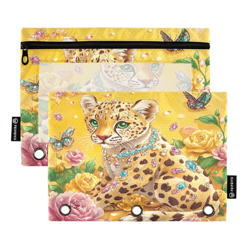 RPLIFE Bindertasche mit Reißverschluss und transparentem Fenster, 2 Stück, für Jungen, 24,9 x 17,8 cm, niedliche Leoparden-Blumen, Schmetterlinge, goldfarben RPLIFE Bindertasche mit Reißverschluss und transparentem Fenster, 2 Stück, für Jungen, 24,9 x 17,8 cm, niedliche Leoparden-Blumen, Schmetterlinge, goldfarben von RPLIFE