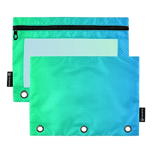 RPLIFE Blau-grüner Farbverlauf 3 Löcher Binder Bleistift Tasche Klar Binder Bleistift Pouch, Wasserdichte Bleistifttasche Reißverschluss Bleistift Taschen Klassenzimmer, Binder Bleistift Taschen für von RPLIFE