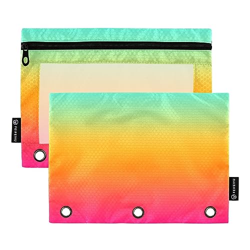 RPLIFE Blaugrün Orange Rosa Farbverlauf Stift Binder Pouch Bleistift Pouch mit Klarem Fenster, Stoff Reißverschluss Tasche, Zipper Crayon Bag, Zipper Pouch für 3 Ring Binder (One Size x 2) von RPLIFE