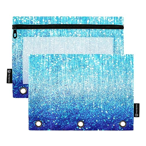 RPLIFE Blue Lights Glitter Three Ring Binder Pencil Pouch Pencil Pouch Pencil Pouch with Window, Thin Pencil Pouch, Binder Pencil Pouch for Girls Pencil Pouch for 3 Ring Binder (One Size x 2) von RPLIFE