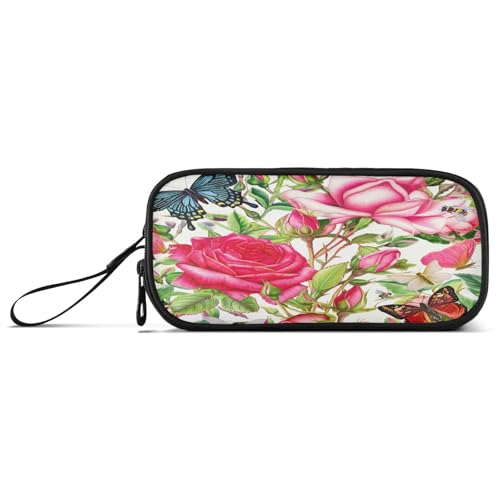 RPLIFE Botanische Rosen Schmetterlinge Retro Stiftebox Federmäppchen Leinwand Federmäppchen Mädchen von RPLIFE