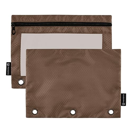 RPLIFE Braune 3-Ring-Binder-Tasche, großes Federmäppchen, einfaches Federmäppchen, Reißverschluss-Bleistiftbeutel, Bleistiftbeutel für Teenager-Mädchen (Einheitsgröße x 2) von RPLIFE