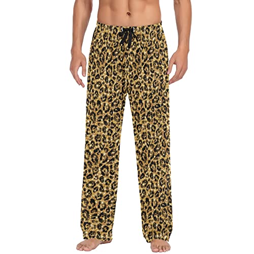 RPLIFE Buffalo Plaid Schneeflocken Herren Pyjamahose für Frühling, Herren Baumwolle Pyjama Hose, Goldfarbenes Glitzer-Leopardenmuster, Large von RPLIFE