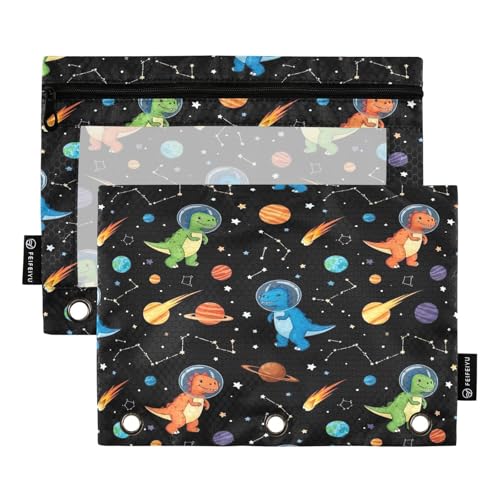 RPLIFE Bunte Cartoon-Dinosaurier-Weltraumplaneten-Ordner-Tasche mit transparentem Fenster, 2 Stück, Schulbedarf, 24,9 x 17,8 cm (Einheitsgröße) von RPLIFE