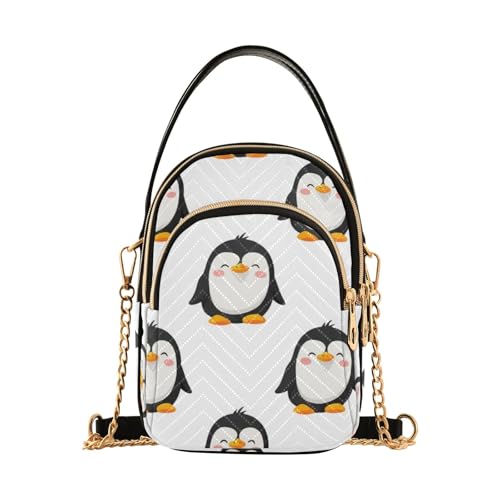 RPLIFE Cartoon Penguins weiß gesteppte Schultertaschen für Frauen Geldbörse mit Kette von RPLIFE