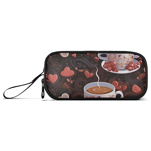 RPLIFE Coffee with Hearts and Hearts on Brown Pencil Case Pouch, Nylon Pencil Case, Pencil Case Travel von RPLIFE