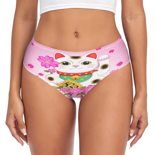 RPLIFE Cute Maneki Neko Pink Damen Panties Unterwäsche Frauen Komfort Stretch Slip Weiche Unterwäsche, Cute Maneki Neko Pink, L von RPLIFE