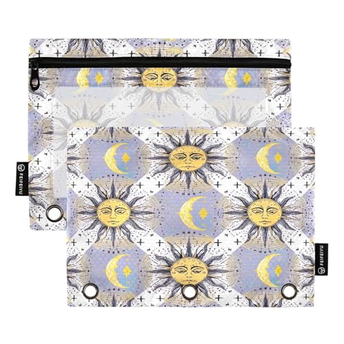 RPLIFE Cute Sun Federmäppchen für 3-Ringbücher für Kinder, Schule, transparente Vorderseite, Federmäppchen für Jungen und Mädchen, 24,9 x 17,8 cm (Einheitsgröße, 2 Stück) von RPLIFE