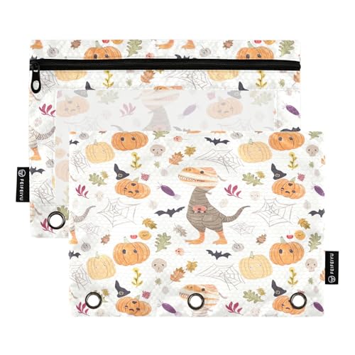 RPLIFE Drei-Loch-Bindertasche mit transparentem Fenster, 2 Stück, Federmäppchen für Teenager, Jungen, Kinder, Schulbedarf, 24,9 x 17,8 cm, niedliche Dinosaurier, Halloween von RPLIFE