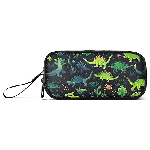 RPLIFE Ein grünes Dinosaurier-Design auf einem schwarzen Etui für Bleistifte, Stoff-Bleistiftbeutel, College-Bleistiftbeutel von RPLIFE