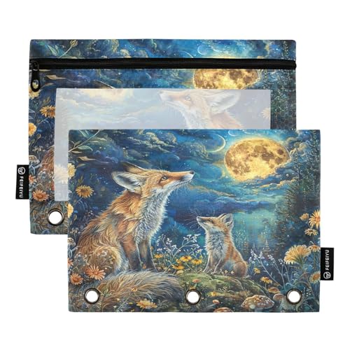 RPLIFE Fantasy Mystical Fox 2er-Pack Ordner mit Reißverschluss für Kinder und Schule, transparente Vordertasche mit Reißverschluss für Jungen und Mädchen, 24,9 x 17,8 cm von RPLIFE