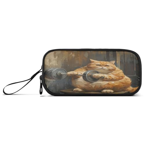 RPLIFE Fat Cat Gym Funny Pencil Case, Canvas Pencil Pouch, Pencil Case for Girls von RPLIFE