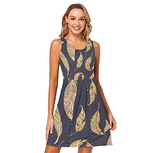 RPLIFE Feathers Ärmelloses Kleid Damen Kurzes Sommerkleid, Federn, Klein von RPLIFE