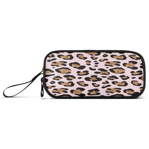 RPLIFE Federmäppchen, Leopardenmuster, Schwarz / Hellbraun, weiches Pink, Stoff-Federmäppchen, Federmäppchen für Damen von RPLIFE