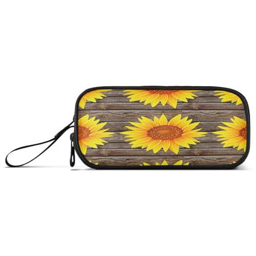RPLIFE Federmäppchen aus Holz, mit Sonnenblumen, groß, für College, Hellgelb von RPLIFE