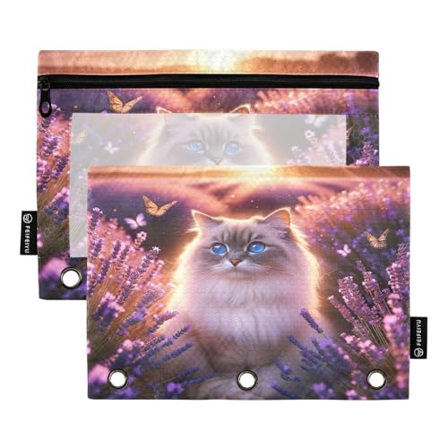 RPLIFE Federmäppchen für 3-Ring-Ordner, 2 Stück, 2 Stoff-Bleistifttaschen, Schulbedarf, 24,9 x 17,8 cm (Einheitsgröße), rosa Ragdoll-Katzen-Blumen von RPLIFE