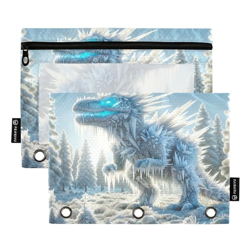 RPLIFE Federmäppchen für 3-Ring-Ordner, 2 Stück, 3-Ring-Stoffbinder, Schulzubehör, 24,9 x 17,8 cm (Einheitsgröße), Dinosaurier-Eiskristalle von RPLIFE