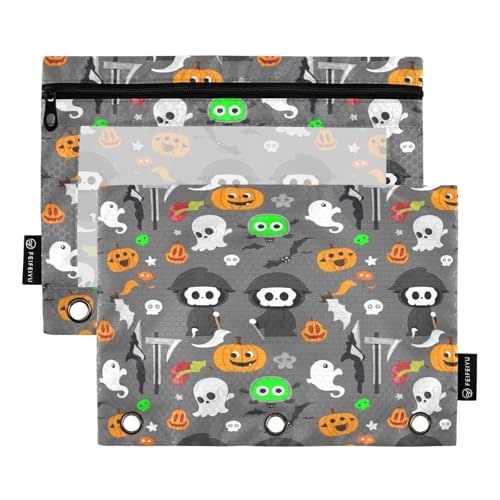 RPLIFE Federmäppchen für 3-Ring-Ordner, 2 Stück, 3-Ring-Tuch-Reißverschlusstasche, Schulzubehör, 24,9 x 17,8 cm (Einheitsgröße), niedlicher Cartoon-Stil von RPLIFE