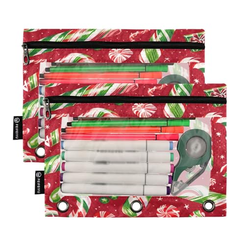 RPLIFE Federmäppchen für 3-Ring-Ordner, 2 Stück, Federmäppchen mit Fenster, Schulbedarf, 24,9 x 17,8 cm, Weihnachts-Süßigkeiten von RPLIFE