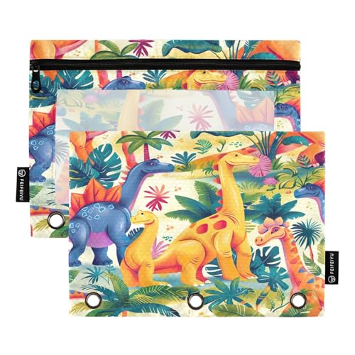 RPLIFE Federmäppchen für 3-Ring-Ordner, 2 Stück, Federmäppchen mit Kunststofffenster, Schulbedarf, 24,9 x 17,8 cm, lebendige Dinosaurier, niedlich von RPLIFE