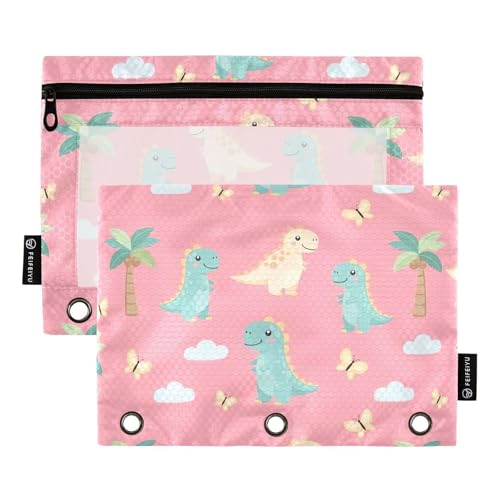 RPLIFE Federmäppchen für 3-Ring-Ordner, 2 Stück, Federmäppchen mit Kunststofffenster, Schulbedarf, 24,9 x 17,8 cm, niedliche Cartoon-Dinosaurier von RPLIFE
