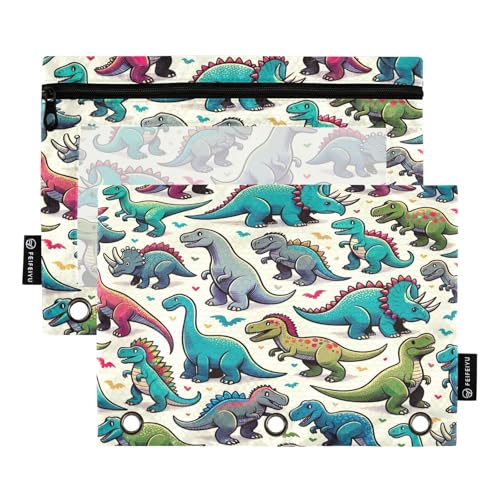 RPLIFE Federmäppchen für 3-Ring-Ordner, 2 Stück, Stoff-Bleistift-Reißverschlusstasche, Schulzubehör, 24,9 x 17,8 cm (Einheitsgröße), niedliche Dinosaurier von RPLIFE