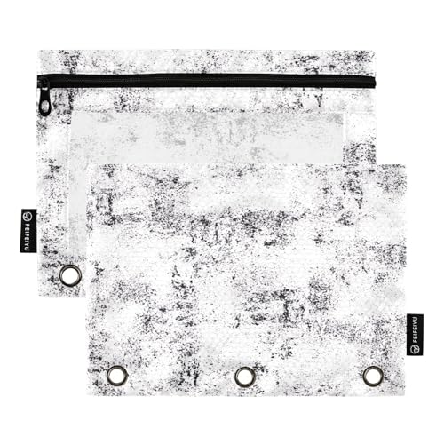 RPLIFE Federmäppchen für 3-Ring-Ordner, 2 Stück, Stoff-Bleistifttasche, Schulbedarf, 24,9 x 17,8 cm (Einheitsgröße), raue schwarz-weiße Grunge-Textur von RPLIFE