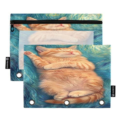 RPLIFE Federmäppchen für 3-Ring-Ordner, 2 Stück, mit Reißverschluss, transparentes Fenster, Schulbedarf, 24,9 x 17,8 cm, Orange Cat Blue RPLIFE Federmäppchen für 3-Ring-Ordner, 2 Stück, mit Reißverschluss, transparentes Fenster, Schulbedarf, 24,9 x 17,8 cm, Orange Cat Blue von RPLIFE