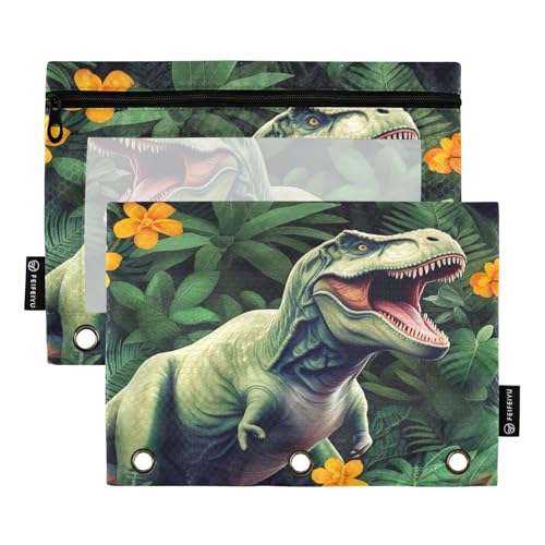 RPLIFE Federmäppchen für 3-Ring-Ordner, 2 Stück, transparente Stofftasche mit Reißverschluss, für den Schulanfang, 24,9 x 17,8 cm (Einheitsgröße), grüner Dinosaurier von RPLIFE