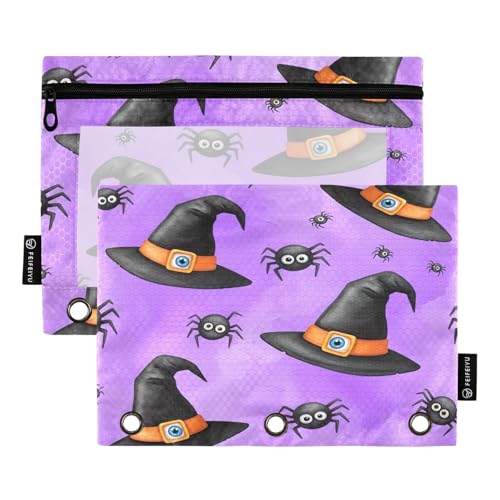 RPLIFE Federmäppchen für 3-Ring-Ordner, 2 Stück, weiche PVC-Reißverschlusstasche, Schulbedarf, 24,9 x 17,8 cm, schwarze Hexenhüte, Violett RPLIFE Federmäppchen für 3-Ring-Ordner, 2 Stück, weiche PVC-Reißverschlusstasche, Schulbedarf, 24,9 x 17,8 cm, schwarze Hexenhüte, Violett von RPLIFE