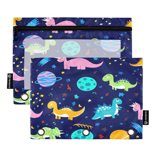 RPLIFE Federmäppchen für 3-Ring-Ordner, 2 Stück, weiches Federmäppchen, groß, Schulbedarf, 24,9 x 17,8 cm, bunte Dinosaurier, Weltraumplaneten von RPLIFE