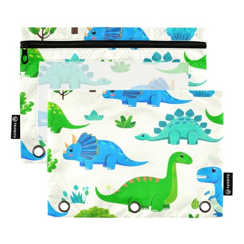 RPLIFE Federmäppchen für 3-Ring-Ordner, 2 Stück, weiches Federmäppchen, groß, Schulbedarf, 24,9 x 17,8 cm, niedliche Cartoon-Dinosaurier von RPLIFE