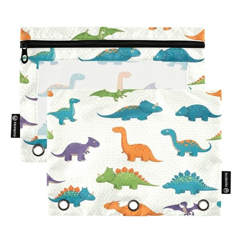 RPLIFE Federmäppchen für 3-Ring-Ordner, 2 Stück, weiches großes Federmäppchen mit Reißverschluss, Schulbedarf, 24,9 x 17,8 cm, bunte Cartoon-Dinosaurier von RPLIFE