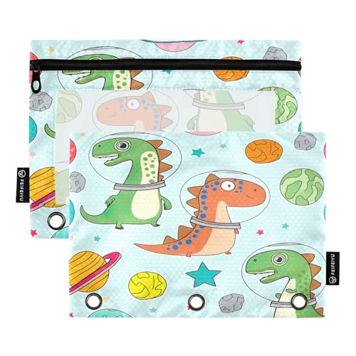 RPLIFE Federmäppchen für 3-Ring-Ordner, 2 Stück Fenstertasche mit Reißverschluss, Schulbedarf, 24,9 x 17,8 cm, niedliche Dinosaurier-Weltraum von RPLIFE